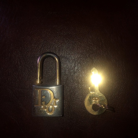 Christian Dior] Blue Logo Denim Leather Boston bag with lock + key - Picture 15 of 16